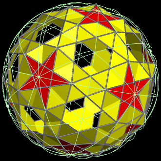 Small snub icosicosidodecahedron (highlighting 5-pointed face pattern)